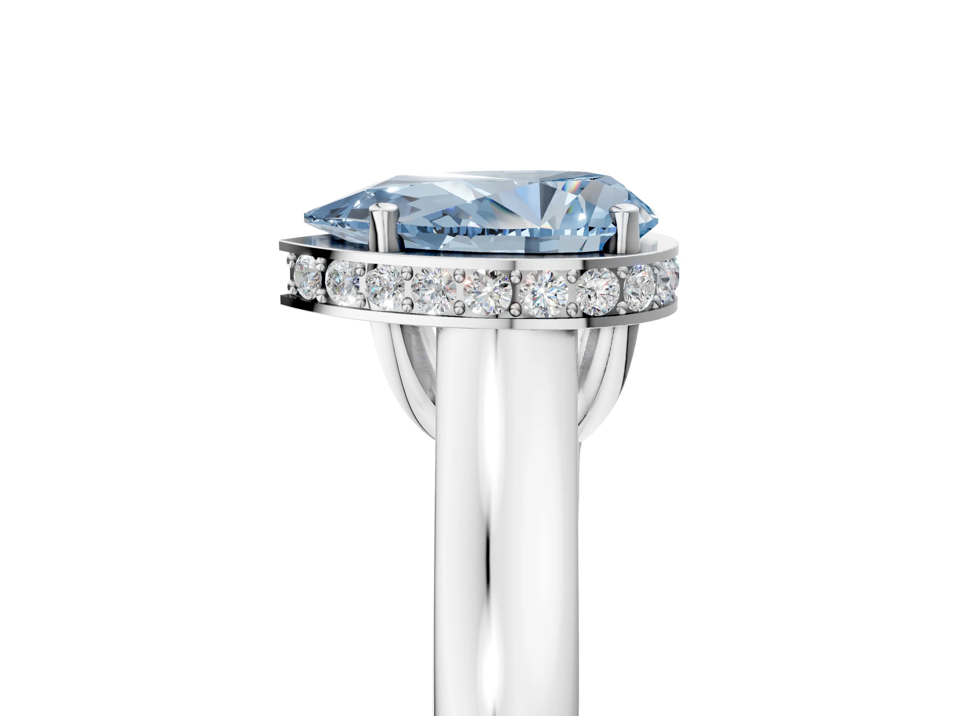 White gold Fancy Blue Pear Cut Solitaire Diamond Engagement Ring with Four-Prong Setting and Tapered Band_5