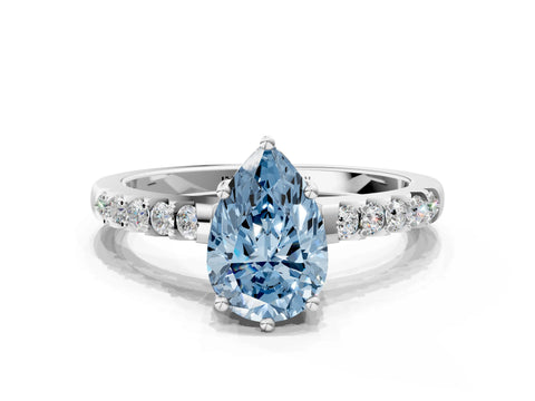White gold Fancy Blue Pear Cut Solitaire Diamond Engagement Ring with Pavé Band and Six-Prong Setting_12