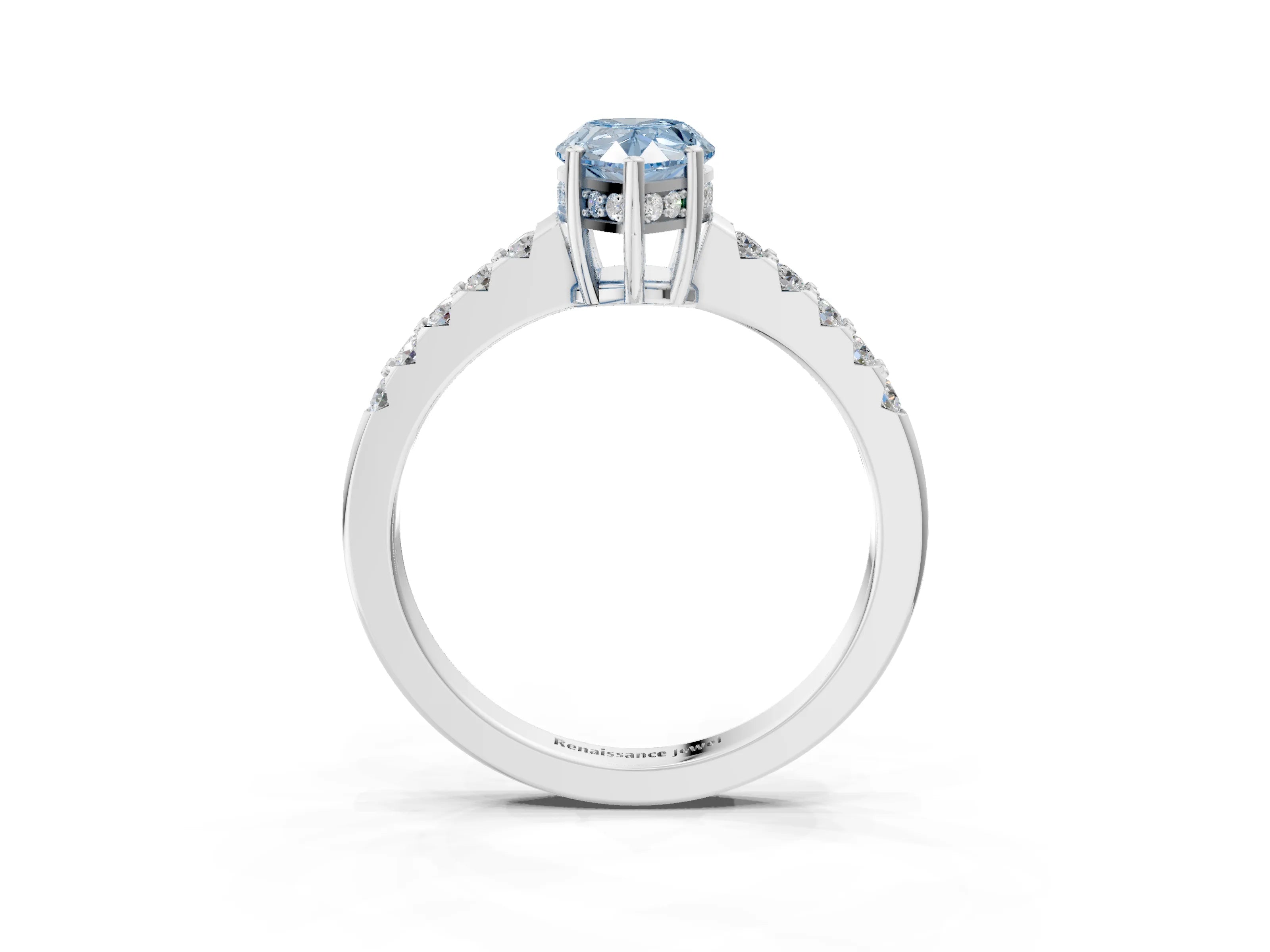 White gold Fancy Blue Pear Cut Solitaire Diamond Engagement Ring with Pavé Band and Six-Prong Setting_15