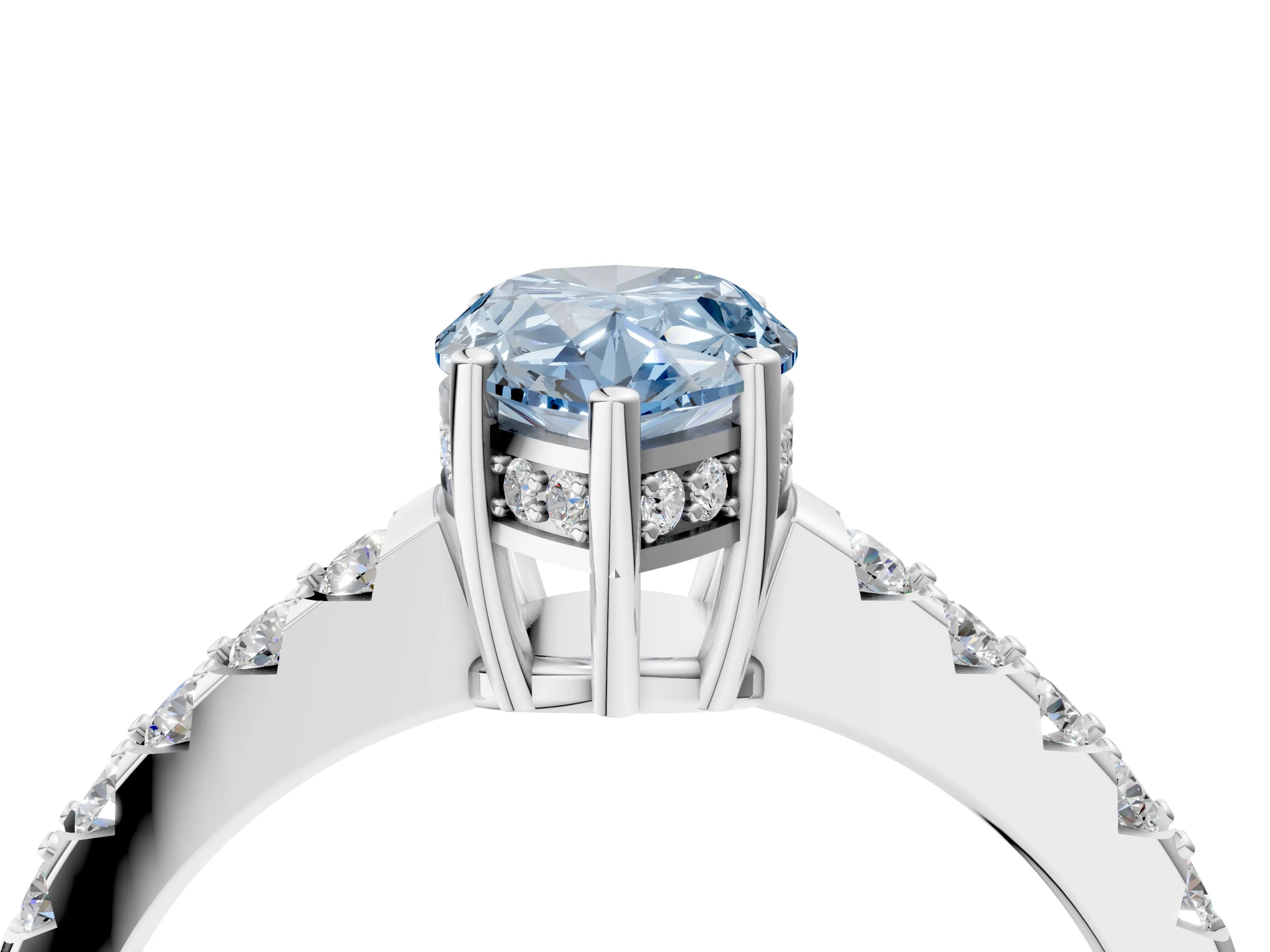 White gold Fancy Blue Pear Cut Solitaire Diamond Engagement Ring with Pavé Band and Six-Prong Setting_16