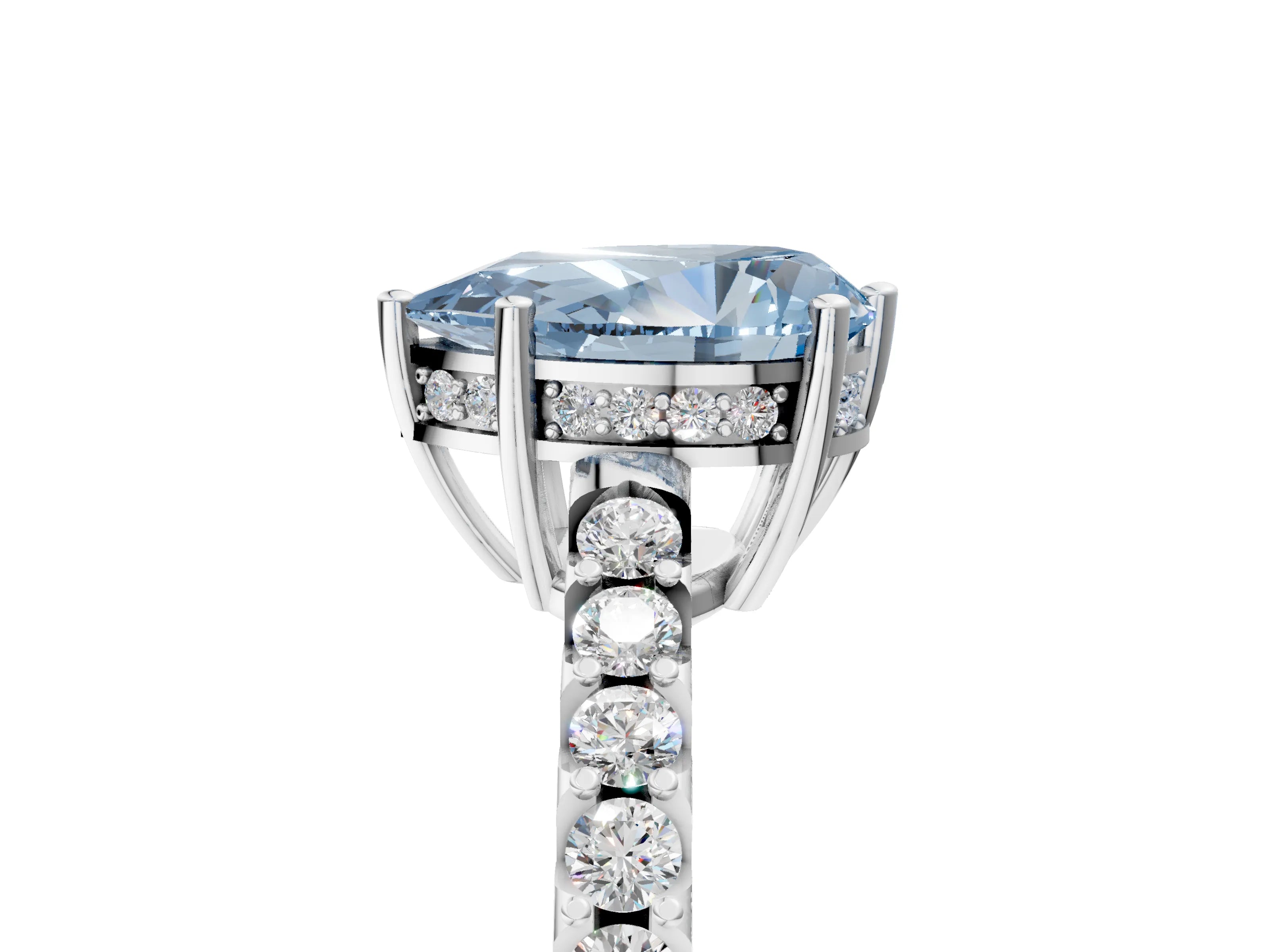 White gold Fancy Blue Pear Cut Solitaire Diamond Engagement Ring with Pavé Band and Six-Prong Setting_17