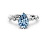 White gold Fancy Blue Pear Cut Solitaire Diamond Engagement Ring with Pavé Band and Six-Prong Setting_24