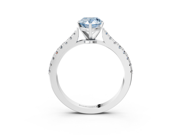 White gold Fancy Blue Pear  Cut Solitaire Diamond Engagement Ring with Pave Band and Four-Prong Setting