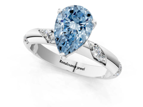 White gold Fancy Blue Pear Cut Solitaire Diamond Engagement Ring with Twisted Pave Band and Four-Prong Setting_20