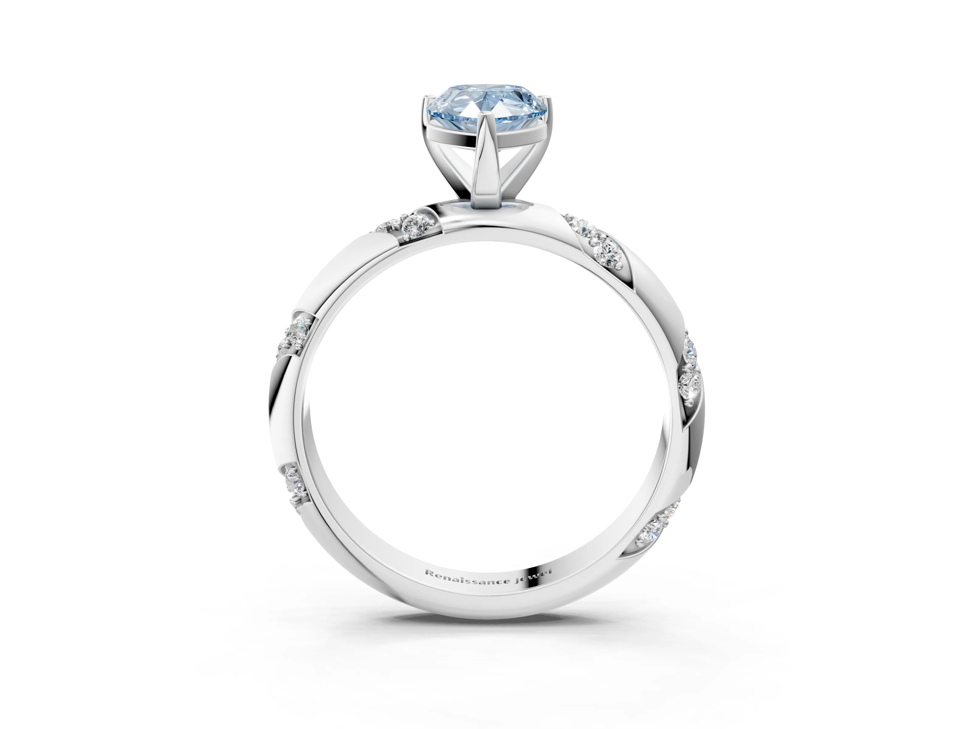 White gold Fancy Blue Pear Cut Solitaire Diamond Engagement Ring with Twisted Pave Band and Four-Prong Setting_22