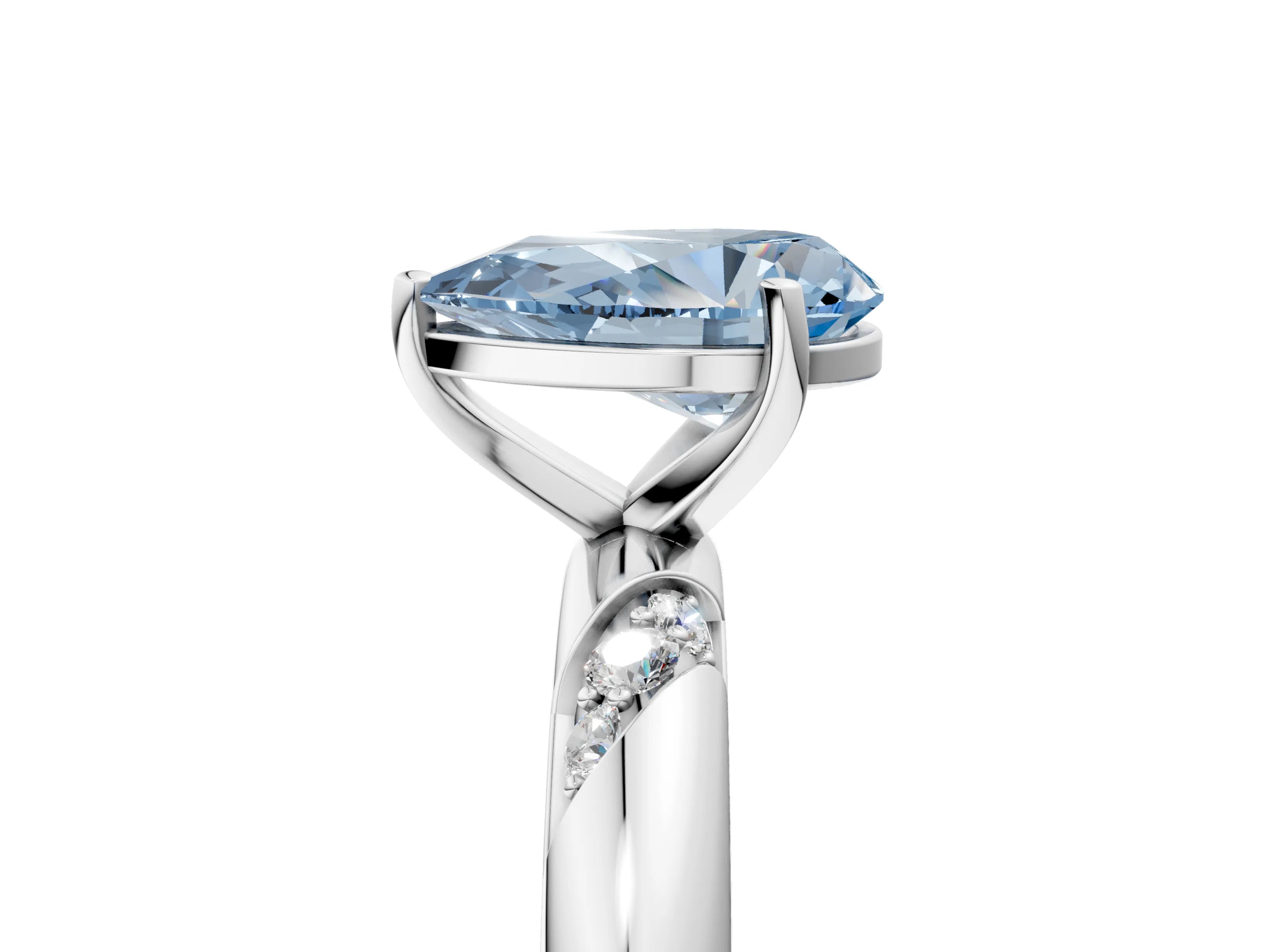 White gold Fancy Blue Pear Cut Solitaire Diamond Engagement Ring with Twisted Pave Band and Four-Prong Setting_24