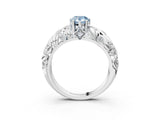 White gold Fancy Blue Pear Cut Solitaire Diamond Leaf-Inspired Vine Band Ring with Prong Setting_43