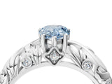 White gold Fancy Blue Pear Cut Solitaire Diamond Leaf-Inspired Vine Band Ring with Prong Setting_45
