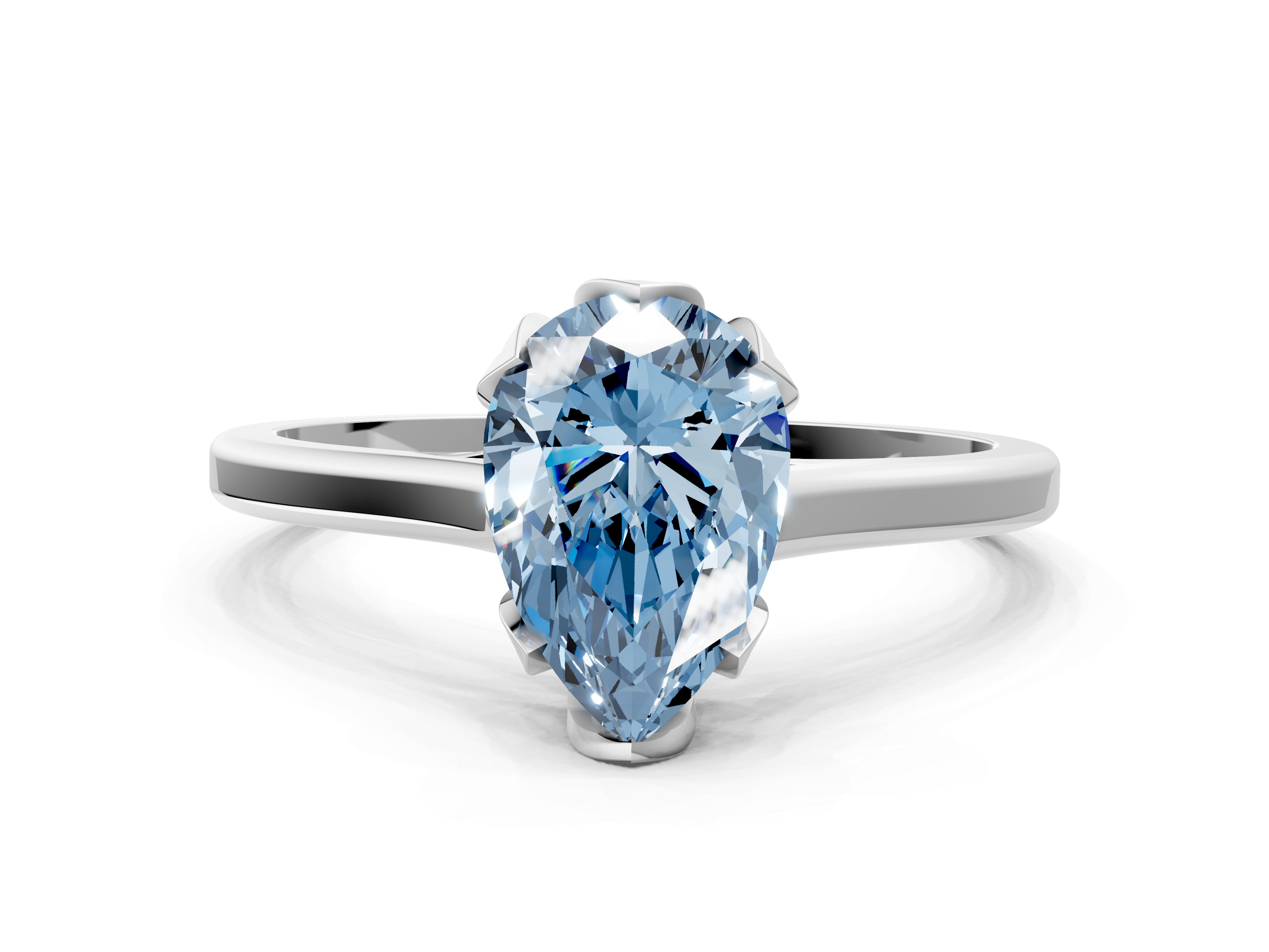 White gold Fancy Blue Pear  Cut Solitaire Diamond Ring with Flower-Prong Setting and Classic Band_69