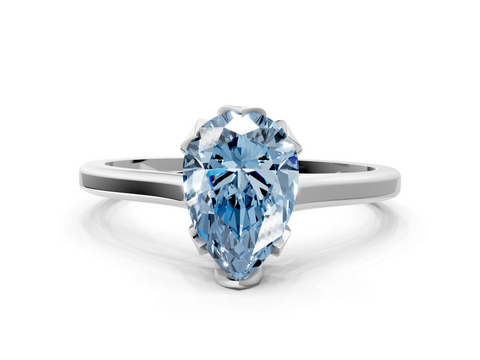 White gold Fancy Blue Pear  Cut Solitaire Diamond Ring with Flower-Prong Setting and Classic Band_69
