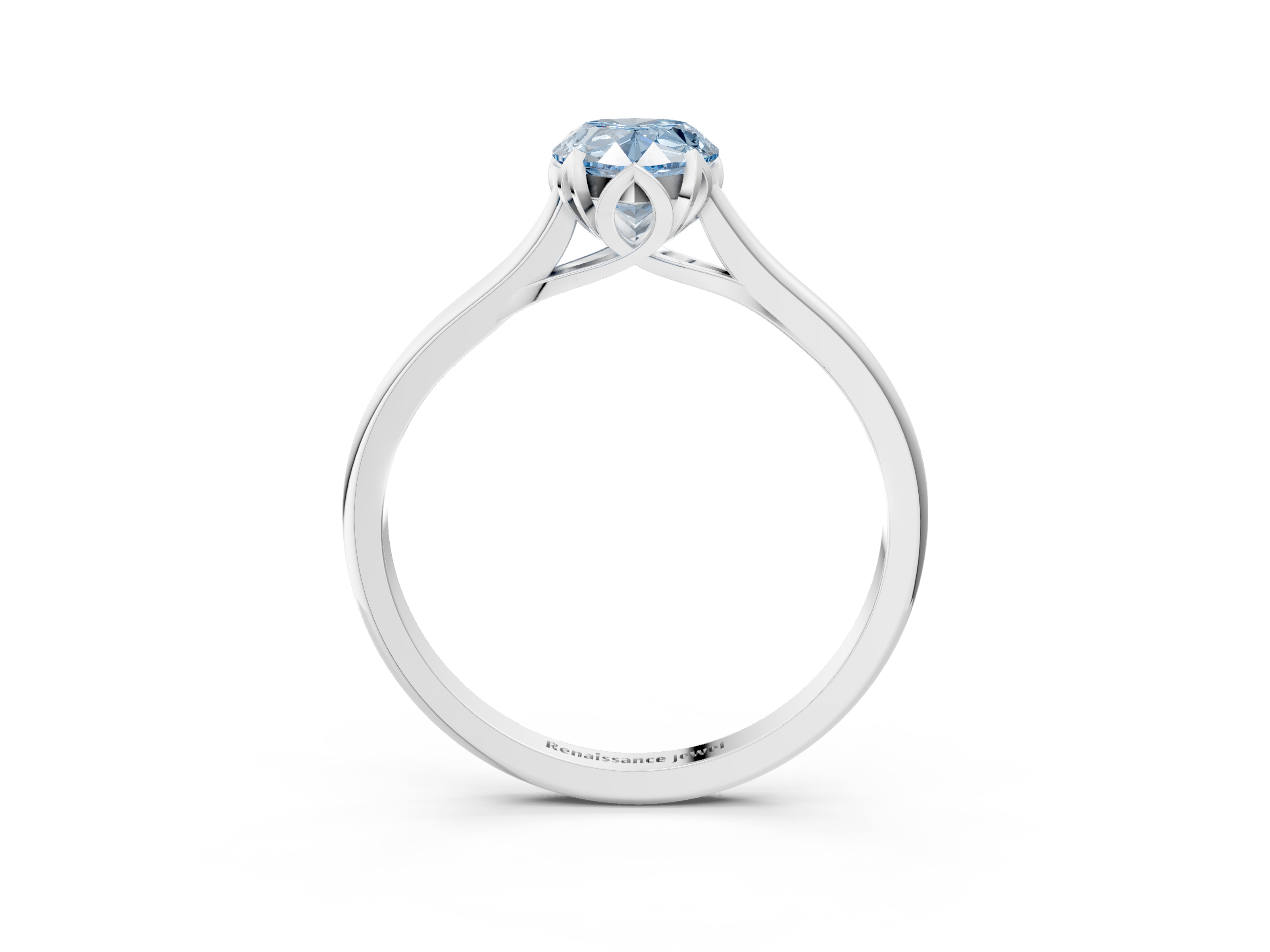 White gold Fancy Blue Pear  Cut Solitaire Diamond Ring with Flower-Prong Setting and Classic Band_72