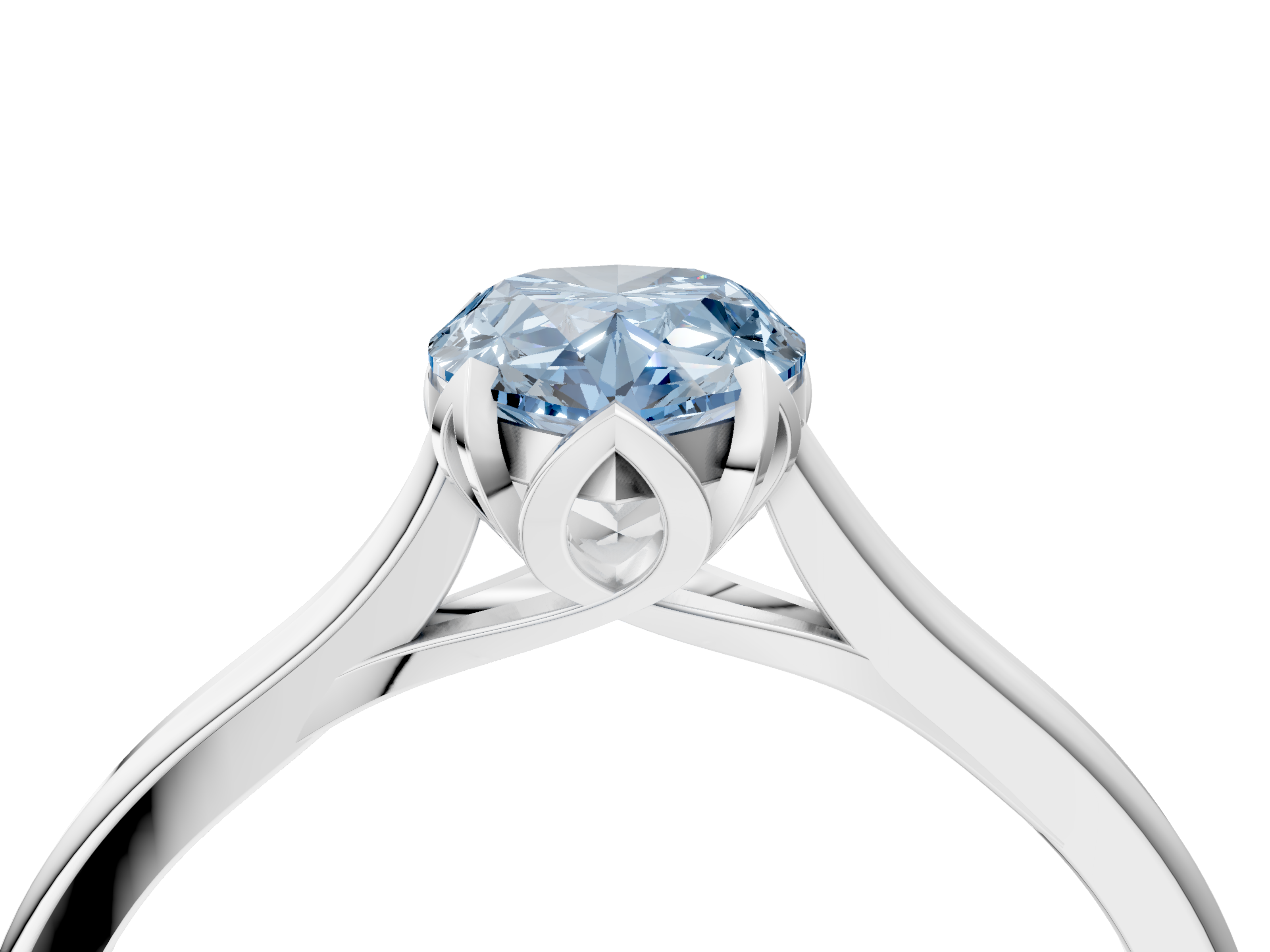 White gold Fancy Blue Pear  Cut Solitaire Diamond Ring with Flower-Prong Setting and Classic Band_85