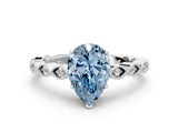 White gold Fancy Blue Pear Cut Solitaire Diamond Ring with Infinity Twist Band and Four-Prong Setting