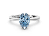 White gold Fancy Blue Pear Cut Solitaire Diamond Ring with Prong Setting and Plain Band_12