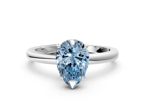 White gold Fancy Blue Pear Cut Solitaire Diamond Ring with Prong Setting and Plain Band_12