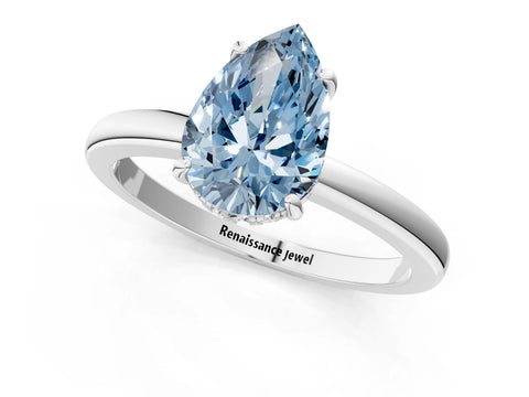 White gold Fancy Blue Pear Cut Solitaire Diamond Ring with Prong Setting and Plain Band_13