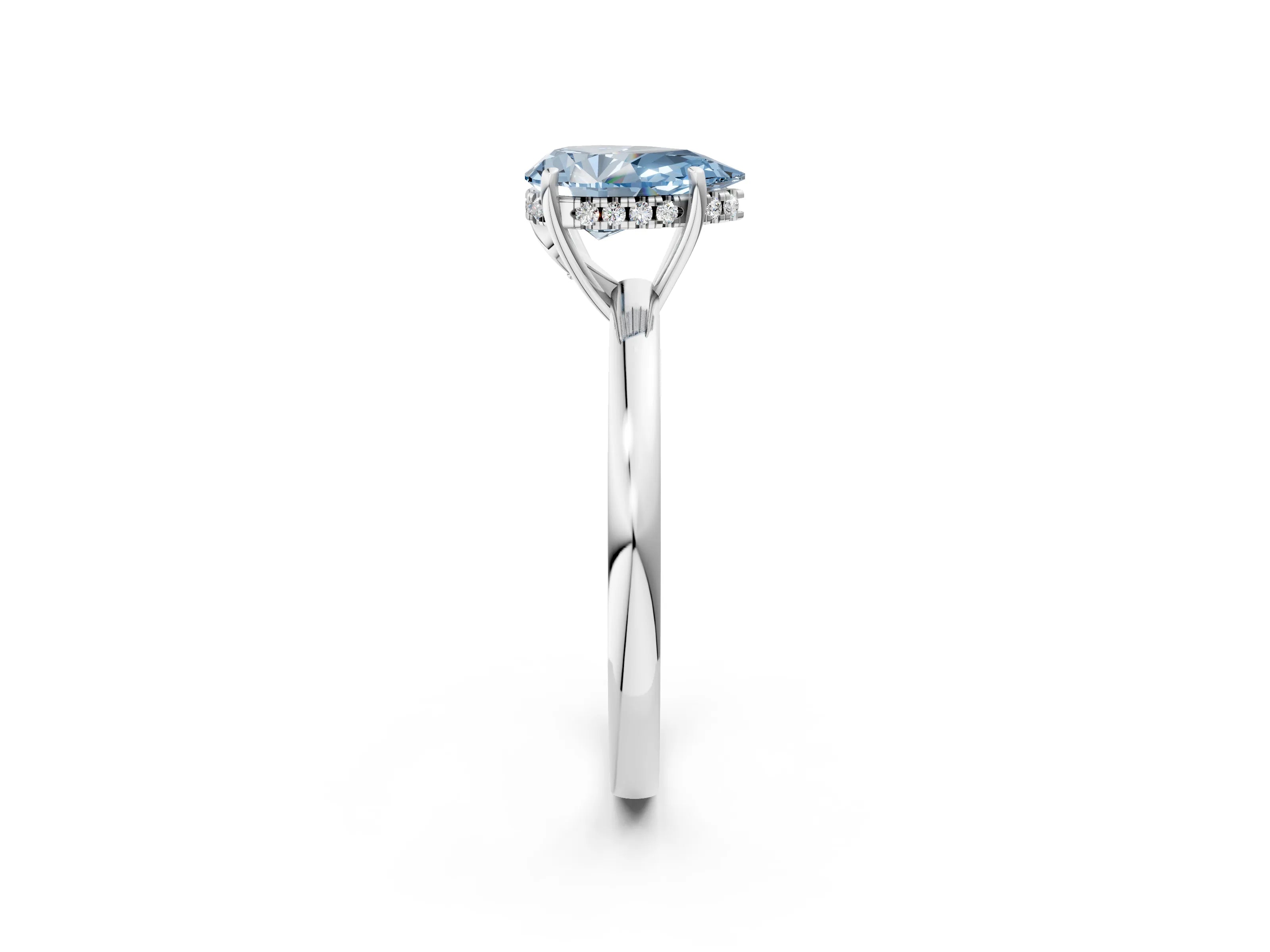 White gold Fancy Blue Pear Cut Solitaire Diamond Ring with Prong Setting and Plain Band_14