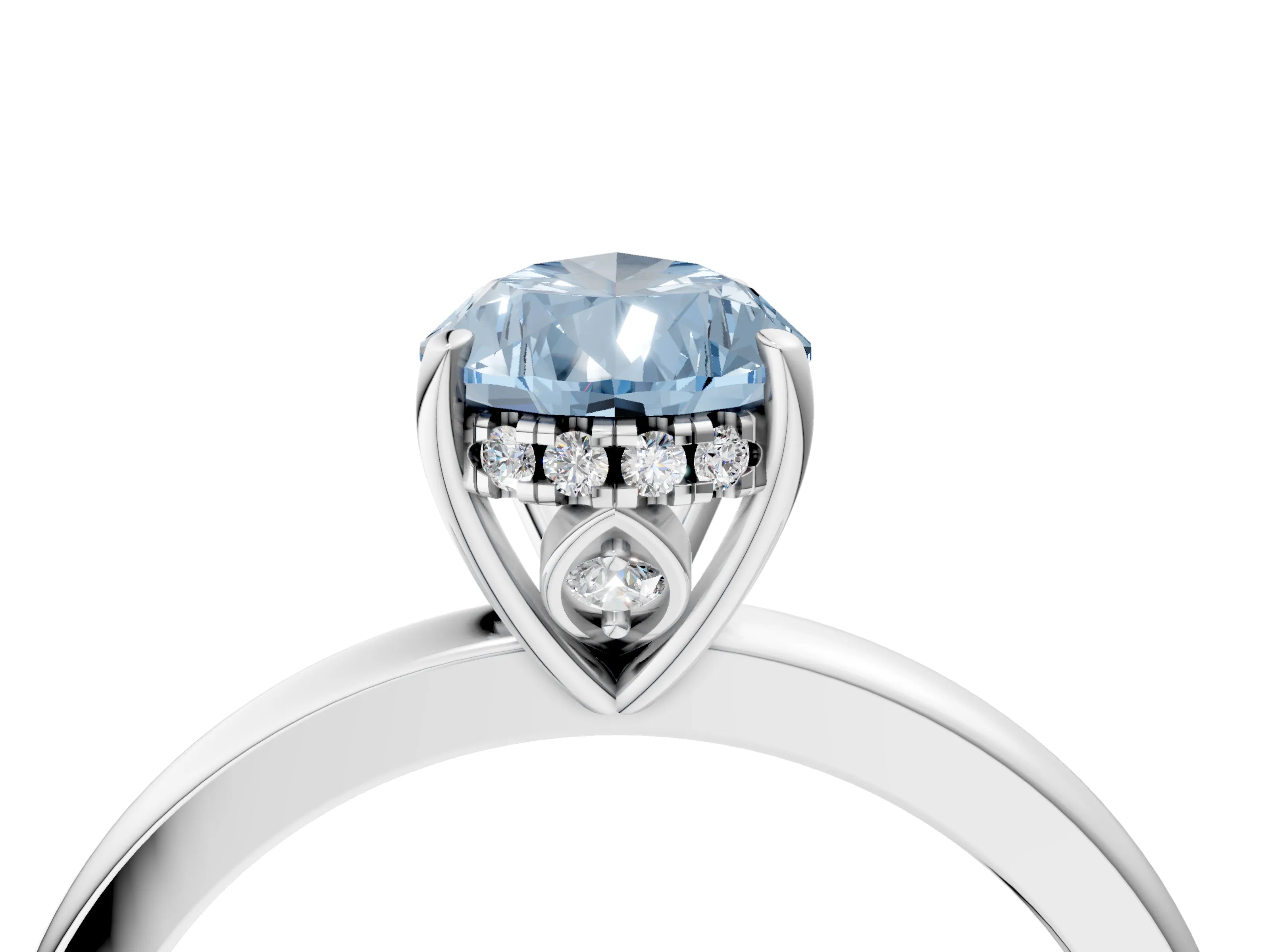 White gold Fancy Blue Pear Cut Solitaire Diamond Ring with Prong Setting and Plain Band_16