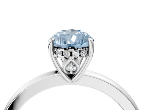 White gold Fancy Blue Pear Cut Solitaire Diamond Ring with Prong Setting and Plain Band_16