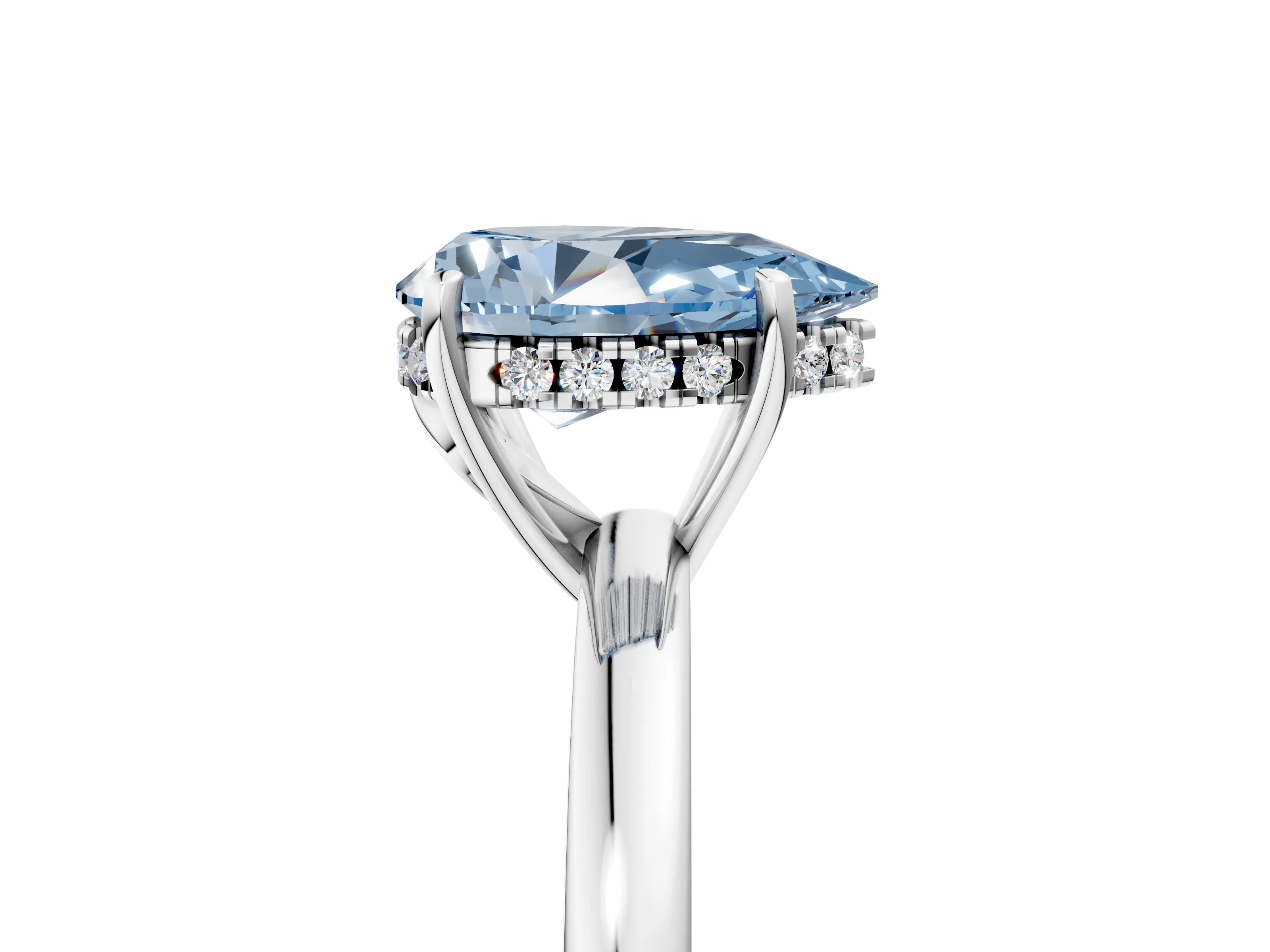 White gold Fancy Blue Pear Cut Solitaire Diamond Ring with Prong Setting and Plain Band_17
