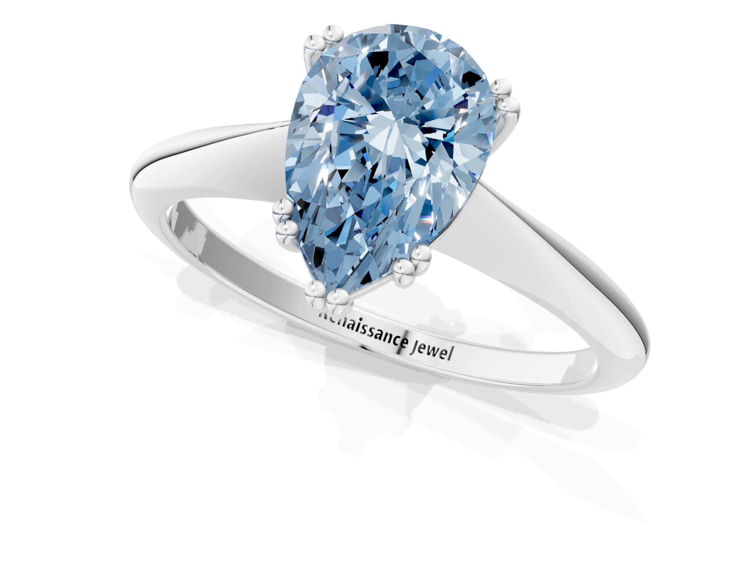 White gold Fancy Blue Pear Cut Solitaire Diamond Ring with Six-Prong Setting and Classic Band_1
