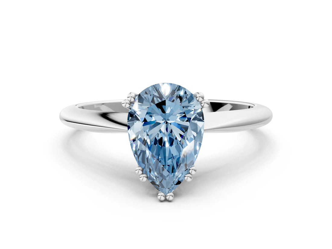 White gold Fancy Blue Pear Cut Solitaire Diamond Ring with Six-Prong Setting and Classic Band_40