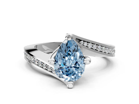 White gold Fancy Blue Pear Cut Solitaire Diamond Twist Band with Pavé Setting and Four-Prong Setting_12