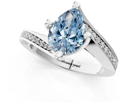 White gold Fancy Blue Pear Cut Solitaire Diamond Twist Band with Pavé Setting and Four-Prong Setting_13