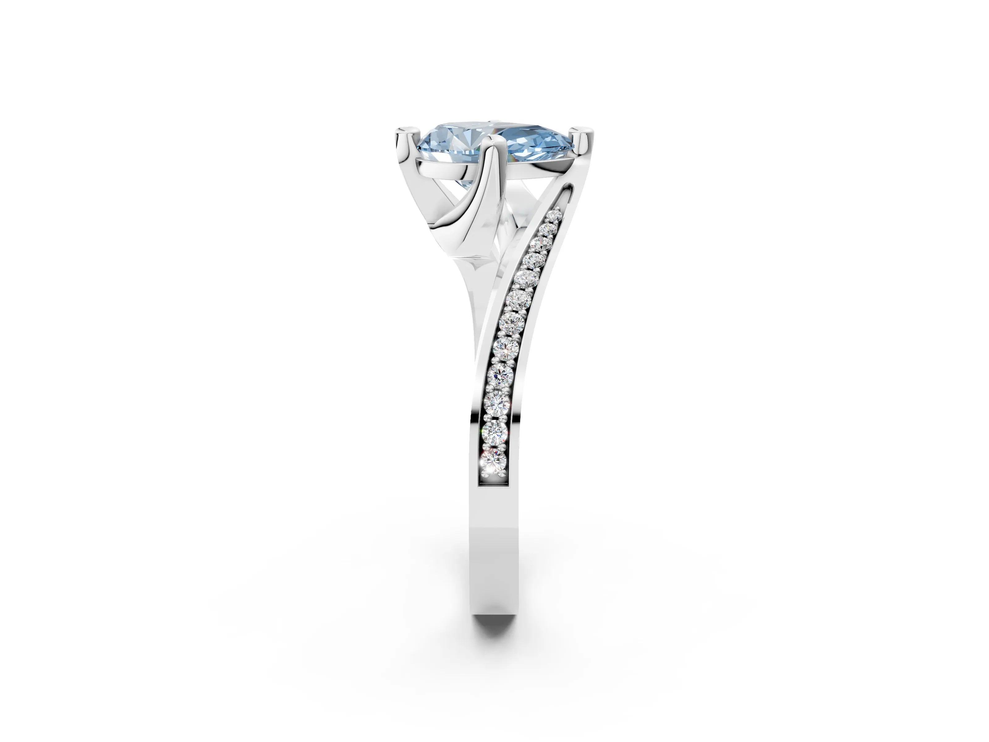 White gold Fancy Blue Pear Cut Solitaire Diamond Twist Band with Pavé Setting and Four-Prong Setting_14