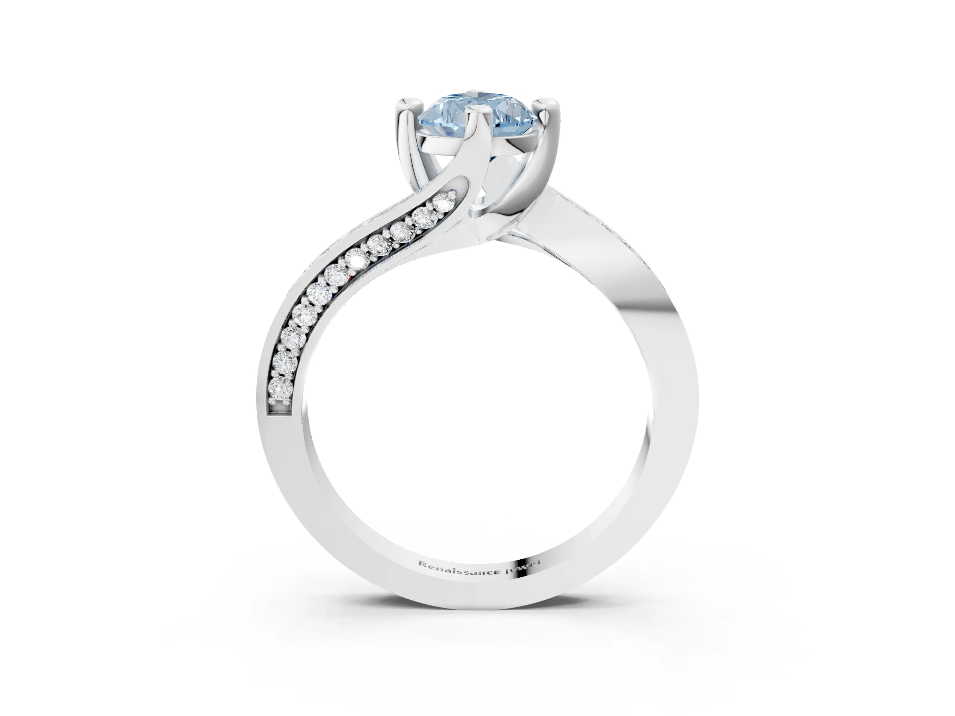White gold Fancy Blue Pear Cut Solitaire Diamond Twist Band with Pavé Setting and Four-Prong Setting_15