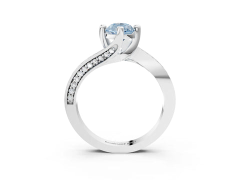White gold Fancy Blue Pear Cut Solitaire Diamond Twist Band with Pavé Setting and Four-Prong Setting_15