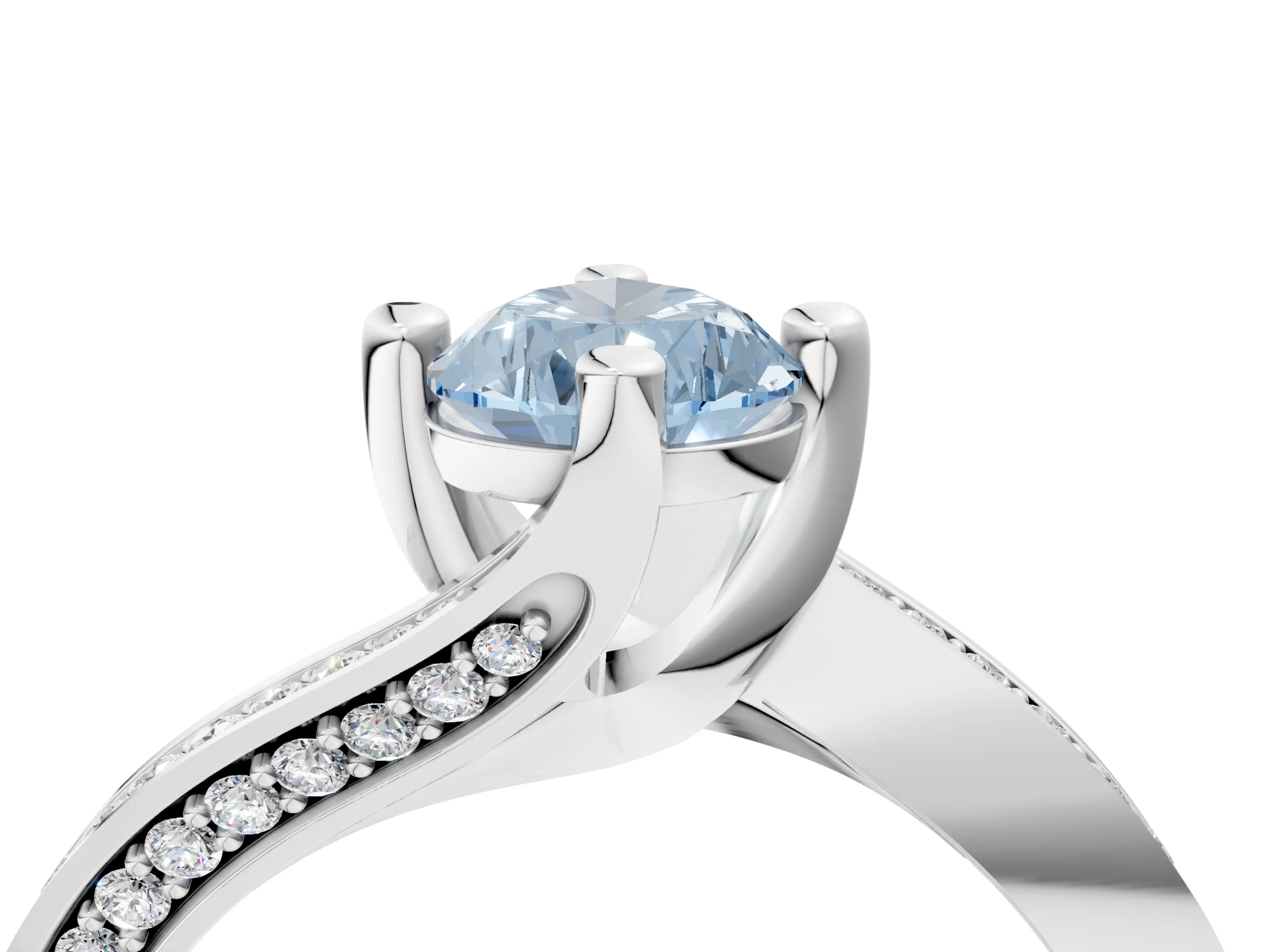 White gold Fancy Blue Pear Cut Solitaire Diamond Twist Band with Pavé Setting and Four-Prong Setting_16
