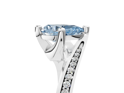 White gold Fancy Blue Pear Cut Solitaire Diamond Twist Band with Pavé Setting and Four-Prong Setting_17