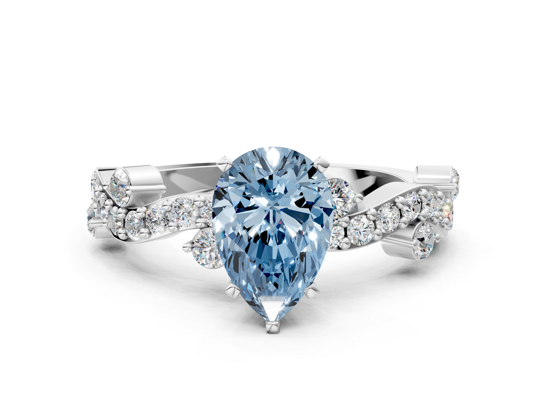 White gold Fancy Blue Pear  Cut Solitaire Diamond Twisted Band with Pave Setting_62