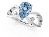 White gold Fancy Blue Pear  Cut Solitaire Diamond with Side Stones on Criss-Cross Band and Four-Prong Setting_4