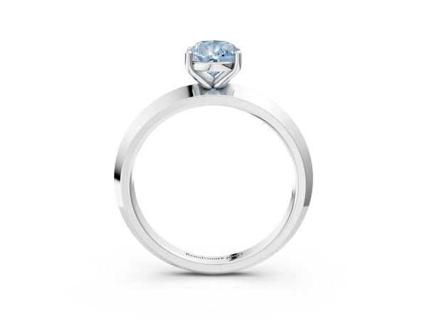 White gold Fancy Blue Pear  Cut Solitaire Engagement Ring with Flat Band and Four-Prong Setting