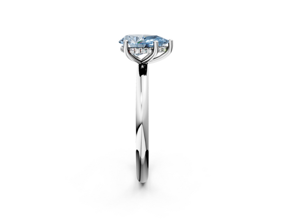White gold Fancy Blue Pear  Cut Solitaire Engagement Ring with Four-Prong Setting and Classic Band