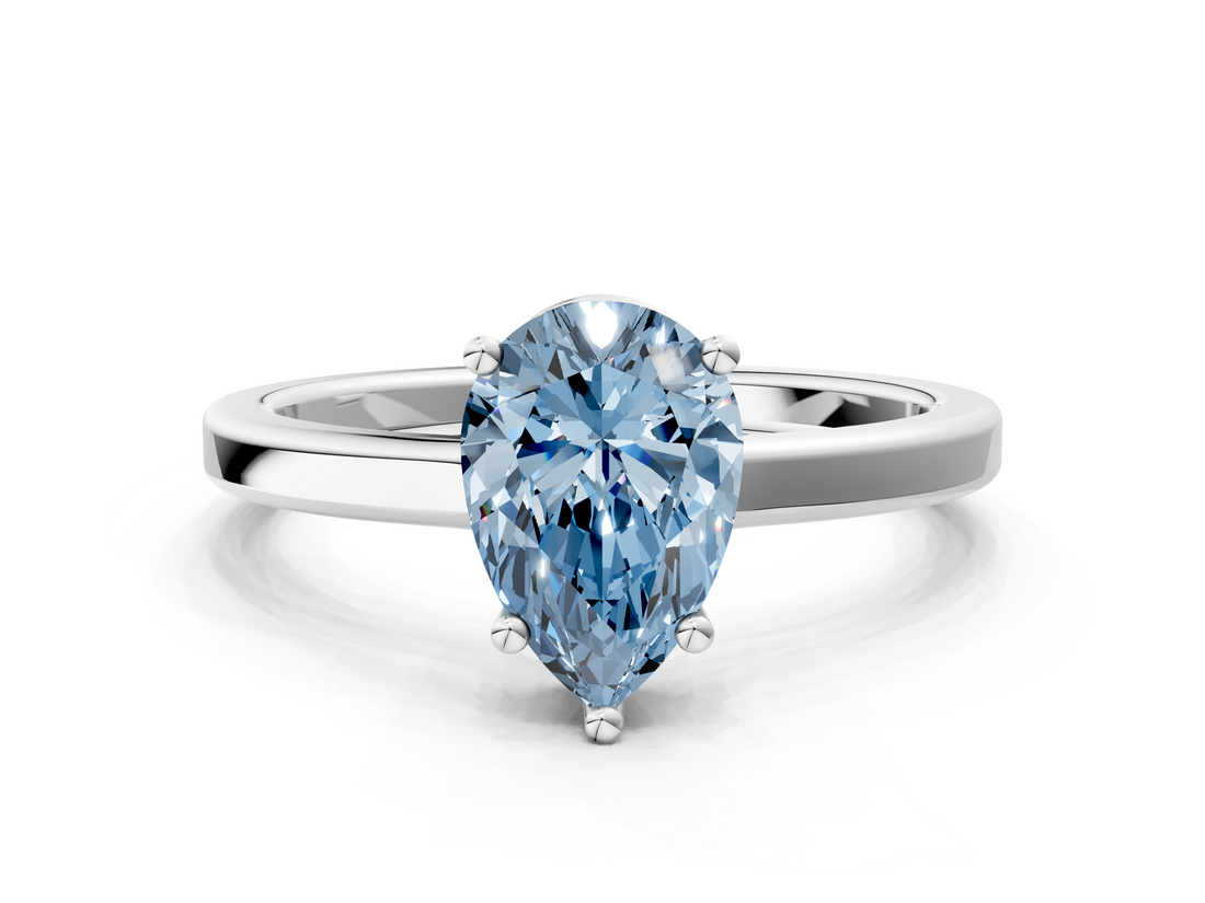 White gold Fancy Blue Pear  Cut Solitaire Engagement Ring with Four-Prong Setting on a Classic Band_19