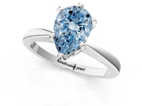 White gold Fancy Blue Pear Cut Solitaire Engagement Ring with Six-Prong Setting and Tapered Band_1