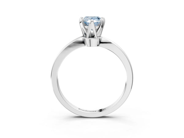 Platinum Fancy Blue Pear Cut Solitaire Engagement Ring with Six-Prong Setting and Tapered Band