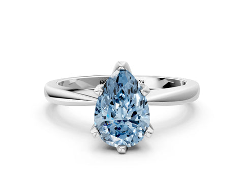 White gold Fancy Blue Pear Cut Solitaire Engagement Ring with Six-Prong Setting and Tapered Band