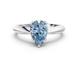 White gold Fancy Blue Pear  Cut Solitaire Engagement Ring with Tapered Band and Four-Prong Setting