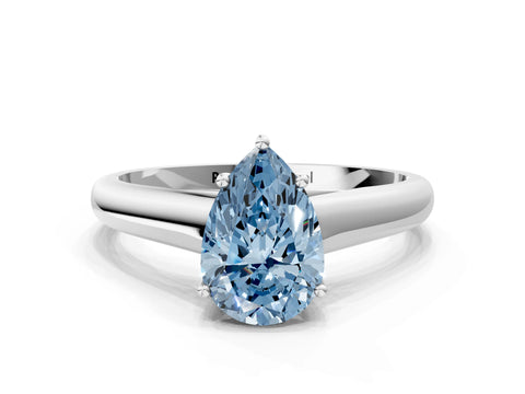 White gold Fancy Blue Pear Cut Solitaire Engagement Ring with Tapered Band and Four-Prong Setting_15
