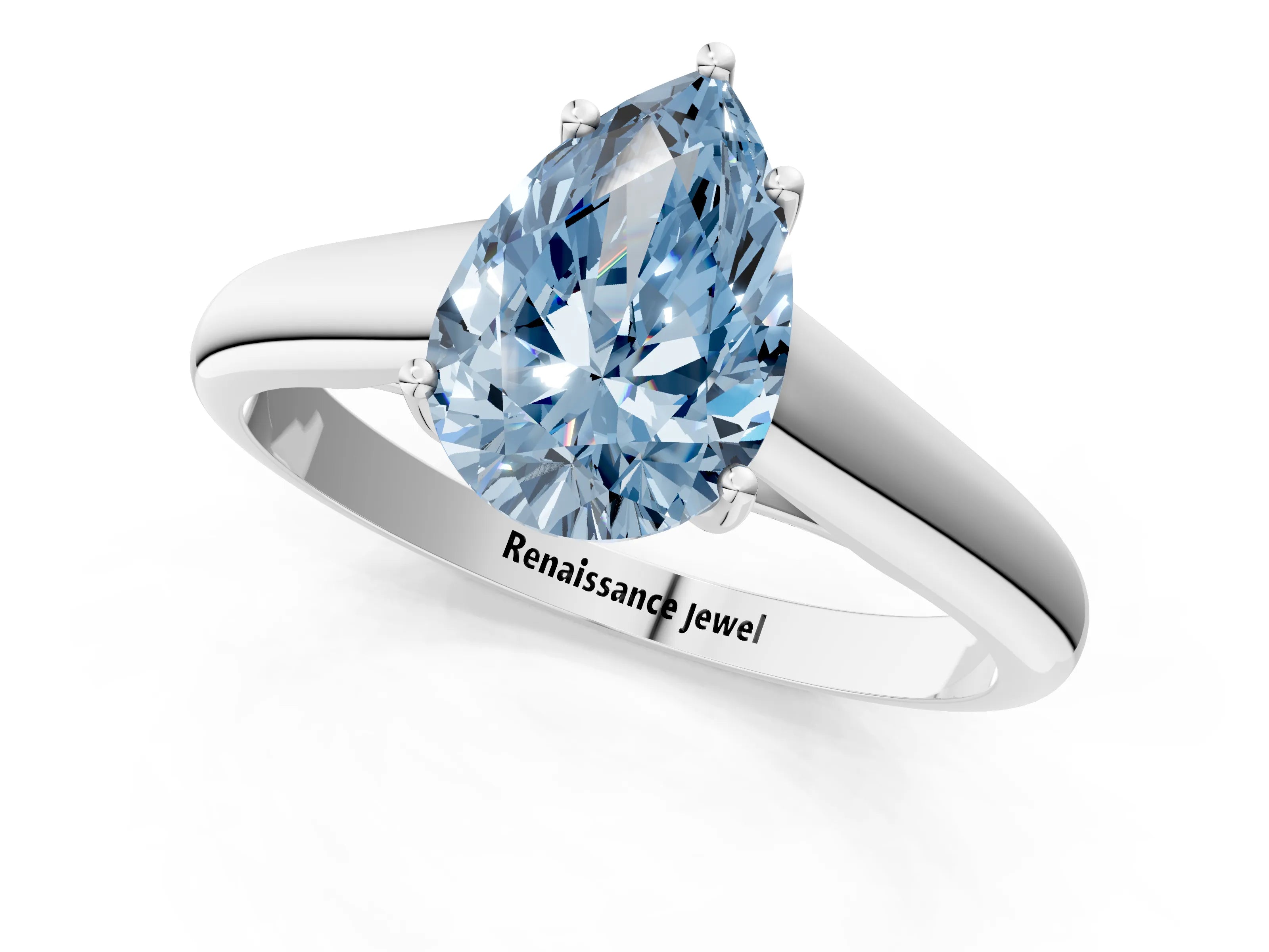 White gold Fancy Blue Pear Cut Solitaire Engagement Ring with Tapered Band and Four-Prong Setting_16