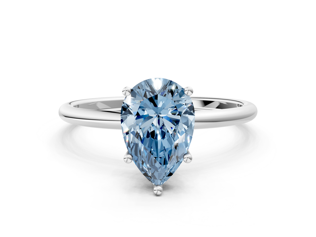 White gold Fancy Blue Pear  Cut Solitaire Engagement Ring with Thin Band and Four-Prong Setting_3