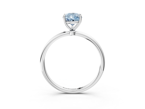 Platinum Fancy Blue Pear  Cut Solitaire Engagement Ring with Thin Band and Four-Prong Setting