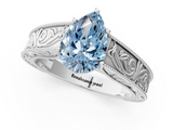 White gold Fancy Blue Pear  Cut Solitaire Engraved Band with Four-Prong Setting_79