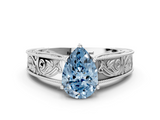 White gold Fancy Blue Pear  Cut Solitaire Engraved Band with Four-Prong Setting_79