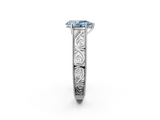 White gold Fancy Blue Pear  Cut Solitaire Engraved Band with Four-Prong Setting_80