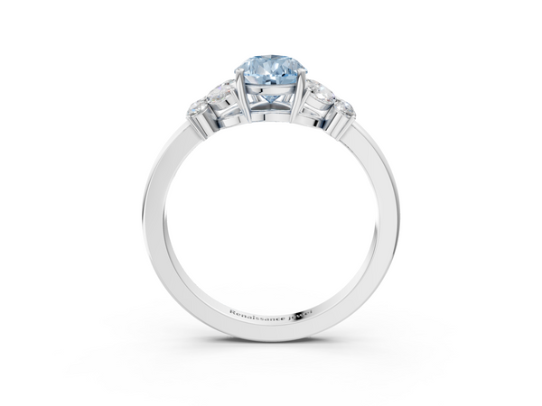White gold Fancy Blue Pear  Cut Solitaire Floral Diamond Ring with Four-Prong Setting